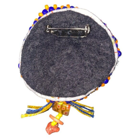 Handmade Bead Brooch Pin Women Round Orange Blue Yellow - Picture 2 of 2